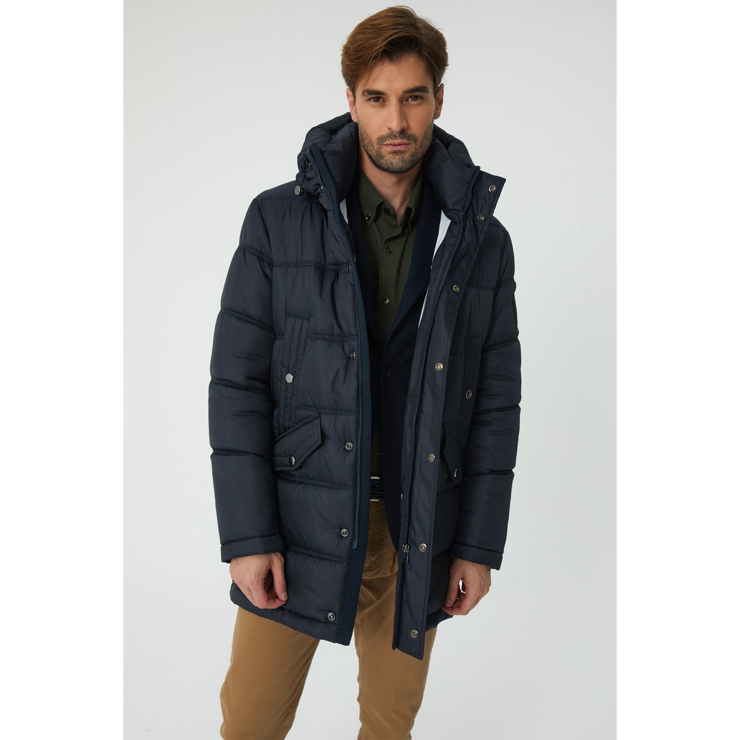 Navy Camel Wool Fill Parka